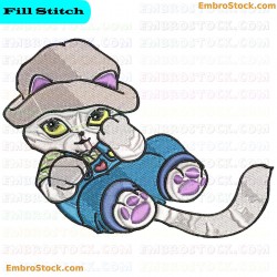 Kitten In Hat And Outfit Embroidery Design 1