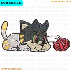 Kitten Playing With Yarn Ball Embroidery Design 5