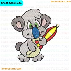 Koala Holding Umbrella Embroidery Design 8