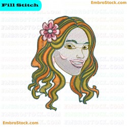 Lady Profile With Flower Embroidery Design 1