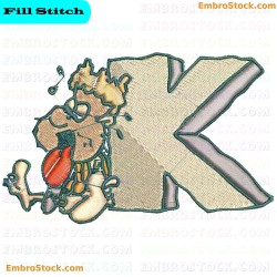 Letter K With Caveman Embroidery Design 11