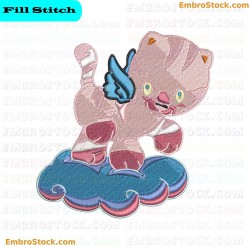 Little Angel Cat On Cloud Embroidery Design 4