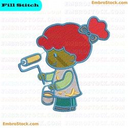 Little Girl Holding Painting Tools Embroidery Design 2