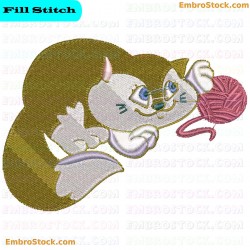 Little Kitten Playing With Yarn Ball Embroidery Design 5