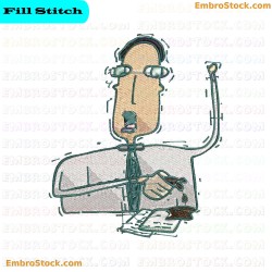 Man Working At Desk Embroidery Design 1