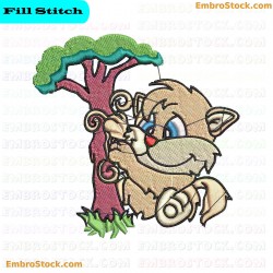 Mischievous Cat On Tree Embroidery Design 10