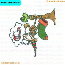 Monkey Dreaming Of Candy Next To Holiday Stocking Embroidery Design 2