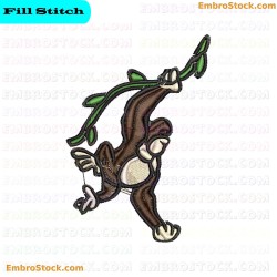 Monkey Hanging From Tree Branch Embroidery Design 11