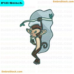 Monkey Hanging From Tree Branch Embroidery Design 12