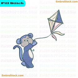 Monkey Holding Kite Embroidery Design 39