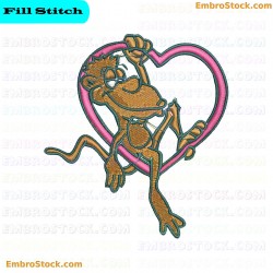 Monkey In Heart Embroidery Design 7