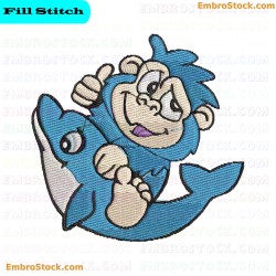 Monkey Riding Dolphin Embroidery Design 6