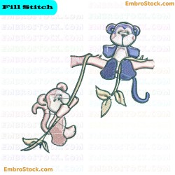 Monkeys Playing Embroidery Design 1