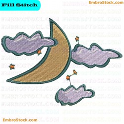 Moon And Clouds Embroidery Design 4