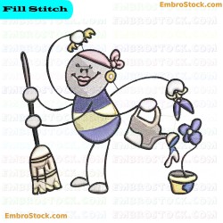 Multi Tasking Lady Embroidery Design 5