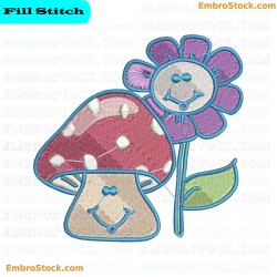 Mushroom And Flower Embroidery Design 17