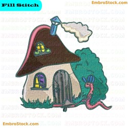 Mushroom House Scene Embroidery Design 11