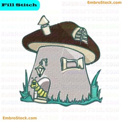 Mushroom House With Worm Embroidery Design 12