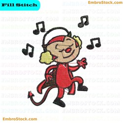 Musical Devil Child Embroidery Design 5