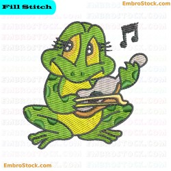 Musical Frog Plays A Musical Instrument Embroidery Design 1