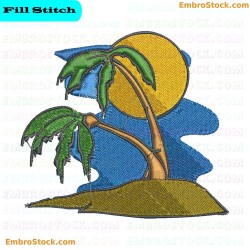 Natural Landscape With Palm Tree Embroidery Design 3