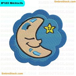 Night Scene With Crescent Moon And Star Embroidery Design 16