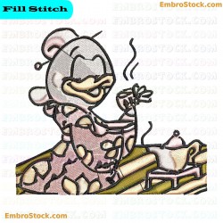 Oriental Duck Enjoying Tea Embroidery Design 4