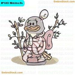 Oriental Duck Holding Musical Instrument Embroidery Design 2