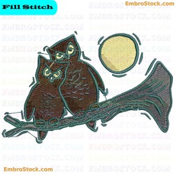 Owls On Branch Embroidery Design 4