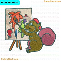 Painter Squirrel Embroidery Design 3