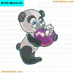 Panda With Apple And Worm Embroidery Design 1