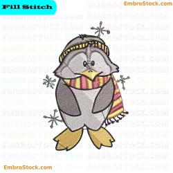 Penguin Adorned With Winter Apparel Embroidery Design 2