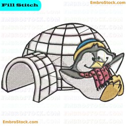 Penguin In Igloo Embroidery Design 12