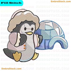 Penguin Next To Igloo Embroidery Design 2