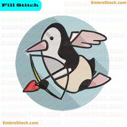 Penguin With Wings And Red Bow And Arrow Embroidery Design 8