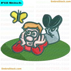 Person And Butterfly Embroidery Design 1