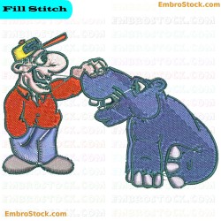 Person And Hippopotamus Embroidery Design 7