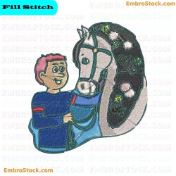 Person And Horse Embroidery Design 7