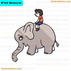 Person Riding Elephant Embroidery Design 26