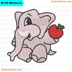 Pink Elephant Holding An Apple Embroidery Design 5