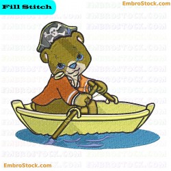 Pirate Bear Rowing In Sea Embroidery Design 3