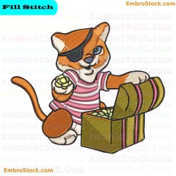 Pirate Cat With Treasure Embroidery Design 7