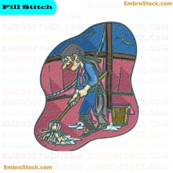 Pirate Cleaning Ship Embroidery Design 14