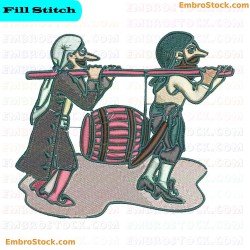 Pirates Carrying A Barrel Embroidery Design 8