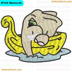 Playful Elephant In Yellow Boat Embroidery Design 3