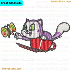 Playful Kitten With Butterfly Embroidery Design 10