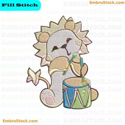 Playful Lion Drummer Embroidery Design 20