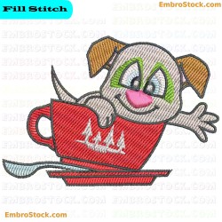 Playful Puppy In Cup Embroidery Design 4