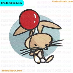 Rabbit Holding Balloon Embroidery Design 23