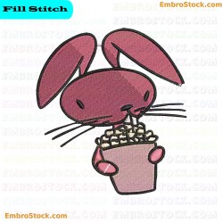 Rabbit Holding Cup Embroidery Design 26